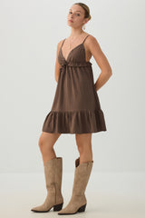 Flowy Ribbon and Lace Trim Mini Dress