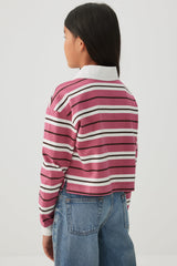 Striped Long Sleeve Polo Top