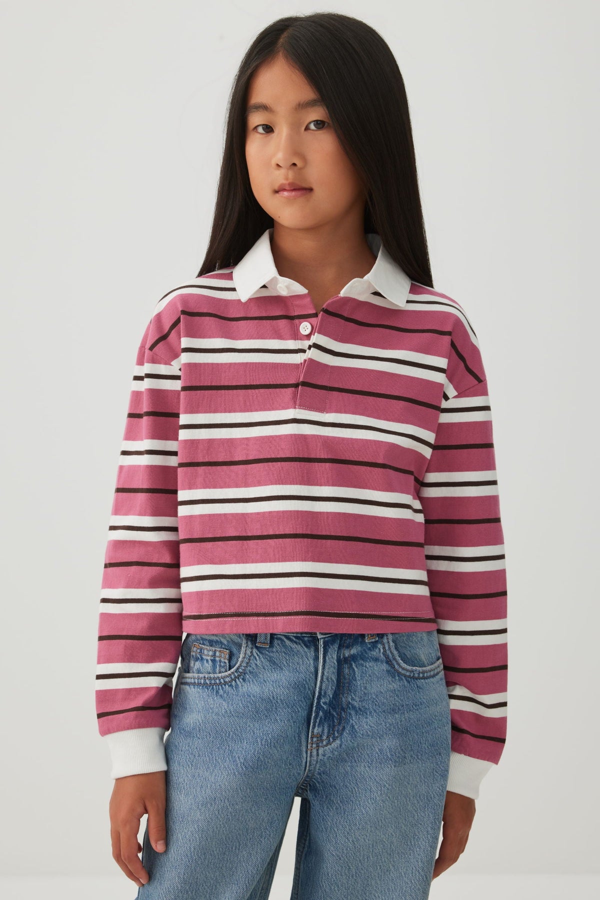 Striped Long Sleeve Polo Top