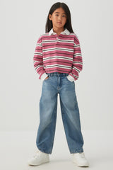 Striped Long Sleeve Polo Top