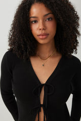 Rib Sweater Tie Front Cardigan