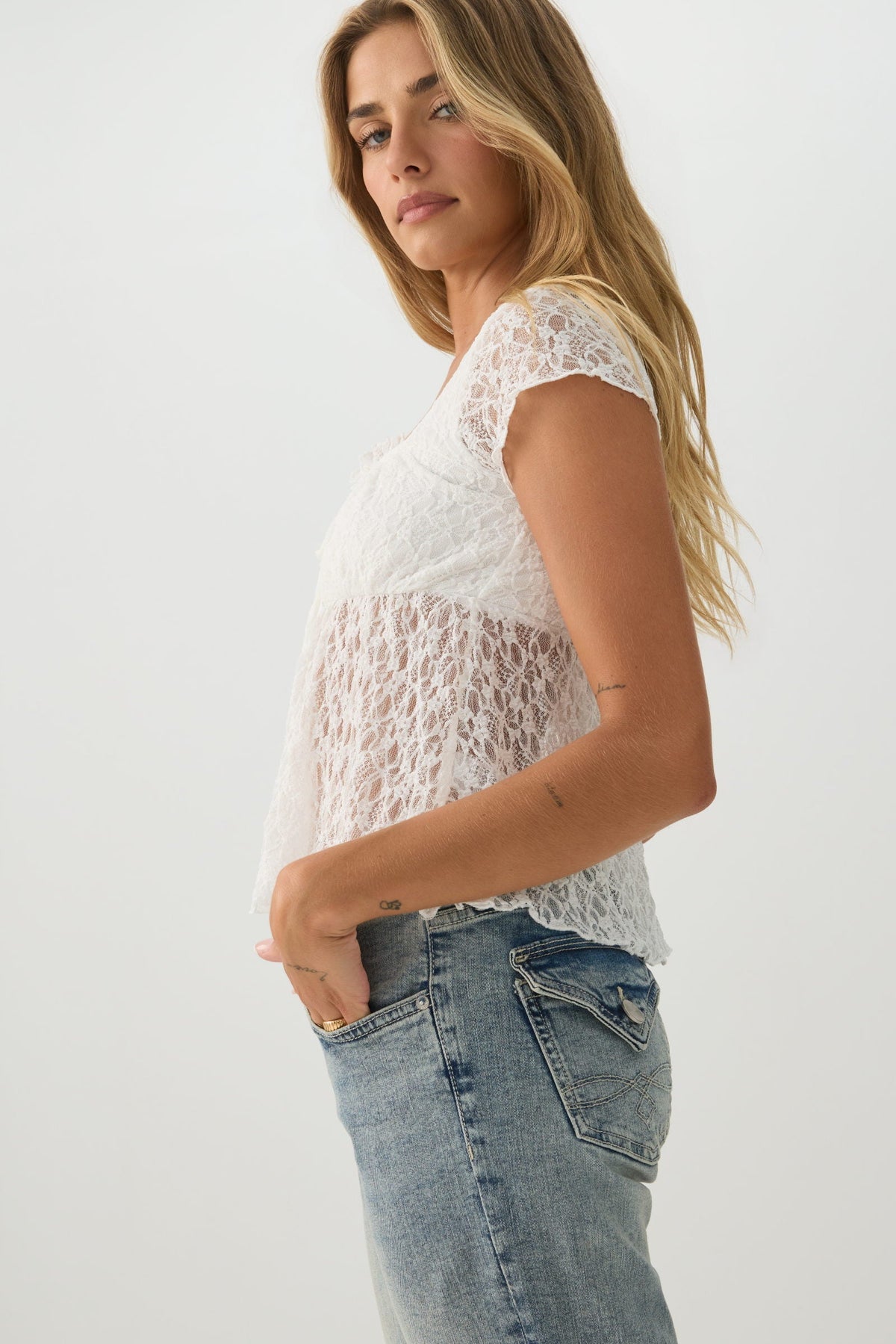 Textured Lace Peasant Top