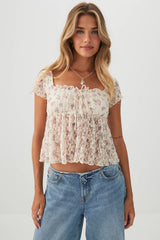Floral Lace Peasant Top