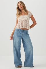 Floral Lace Peasant Top