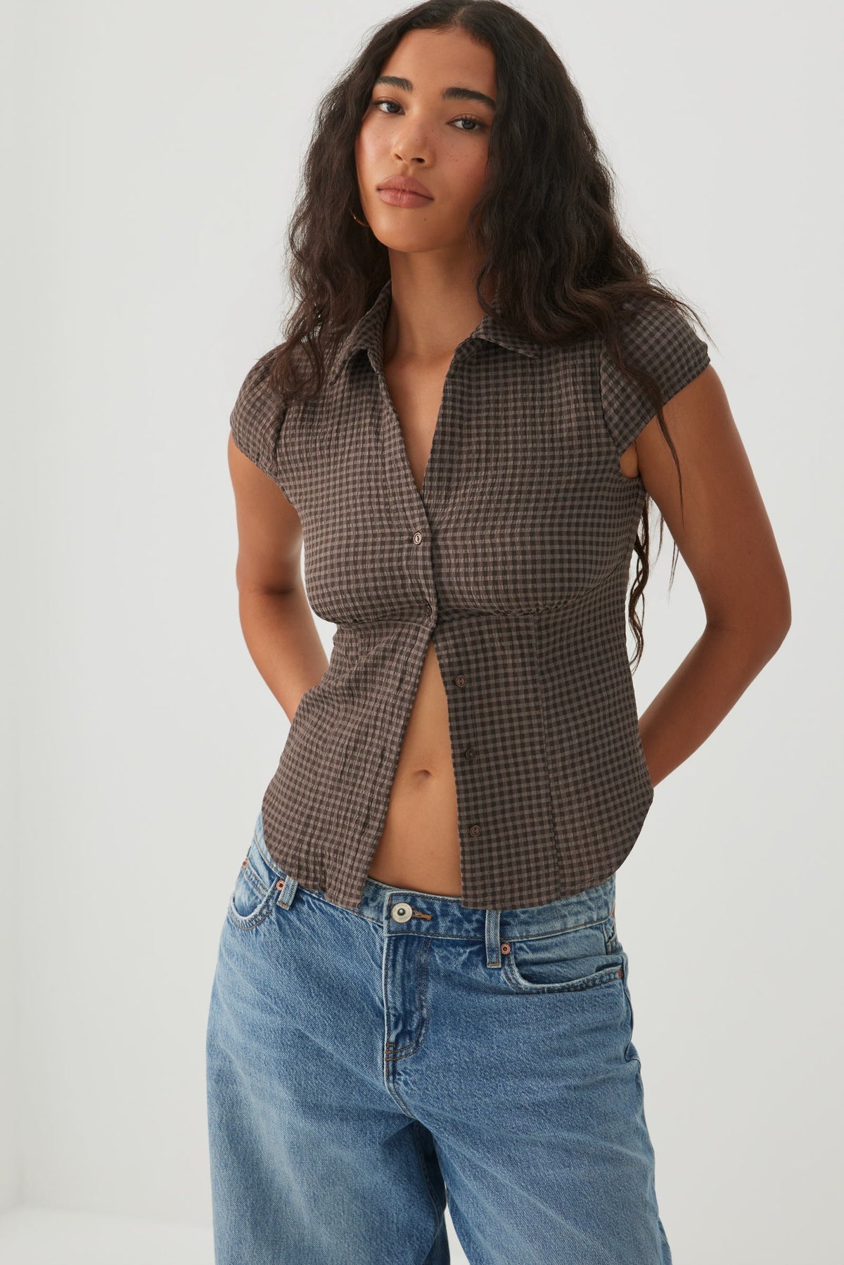 Cap Sleeve Smocked Blouse