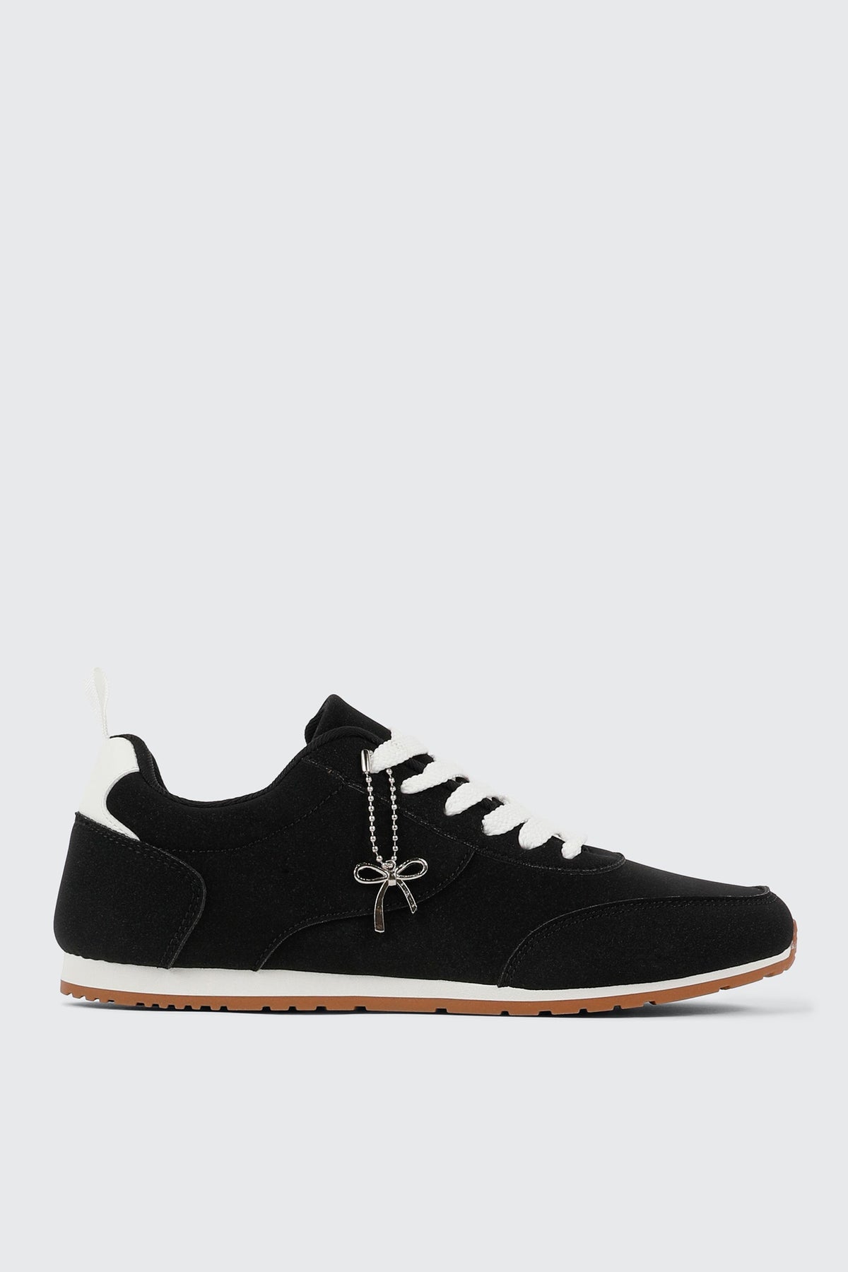 Faux Suede Lace Up Sneakers with Charm