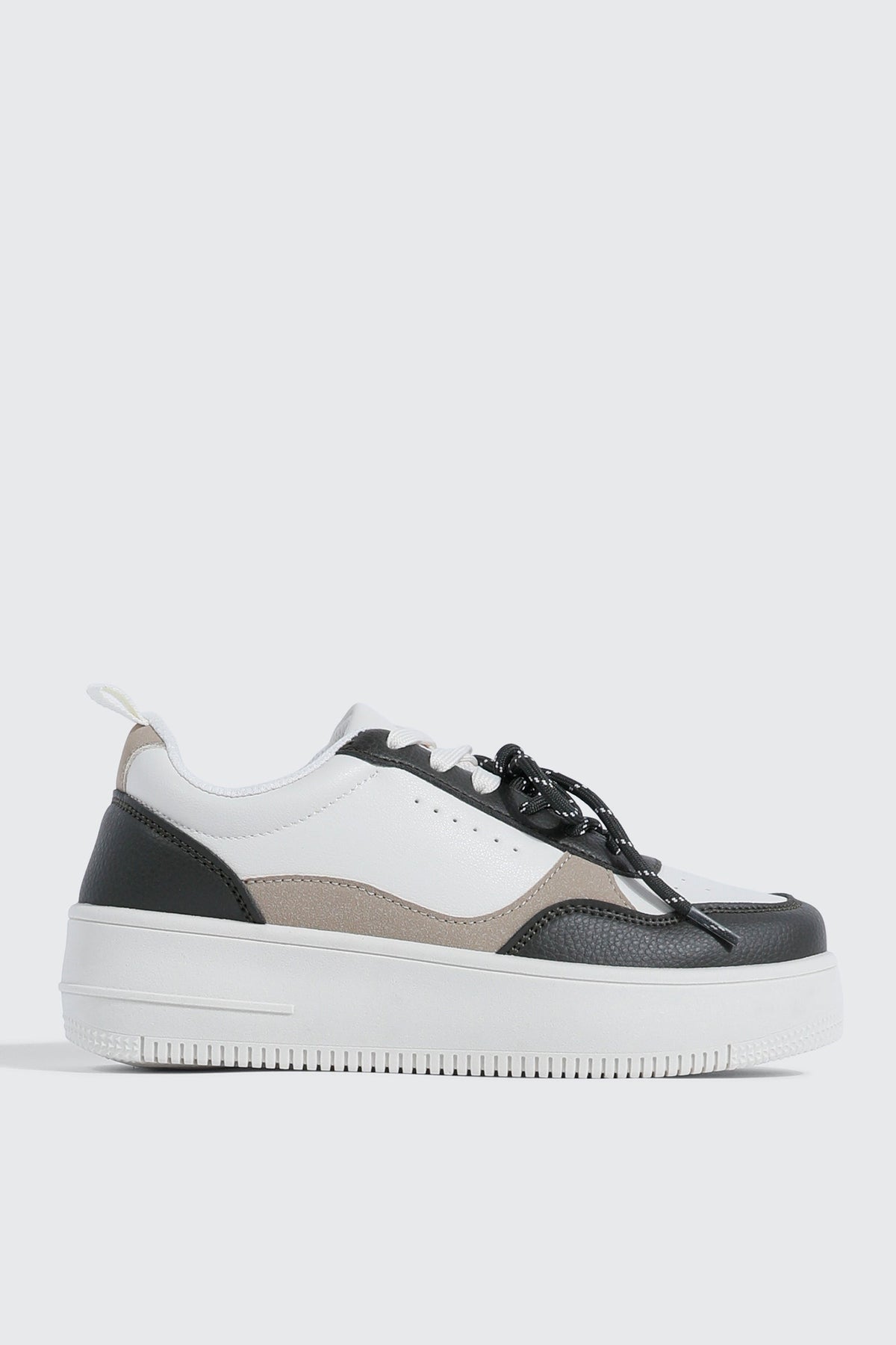 Thick Sole Court Sneakers with Double Lace Detail