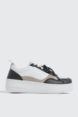 Thick Sole Court Sneakers with Double Lace Detail