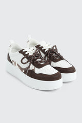 Thick Sole Court Sneakers with Double Lace Detail
