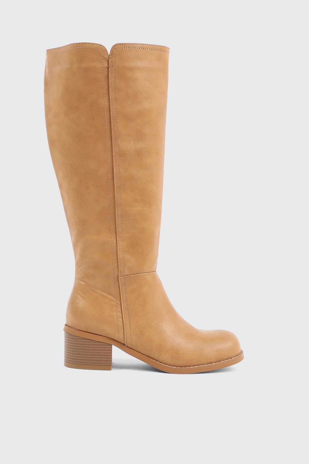 Faux Leather Square Toe Knee High Boots