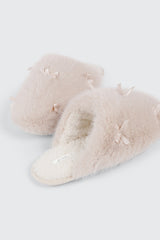 Faux Fur Bow Slippers