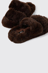 Two Band Faux Fur Slippers