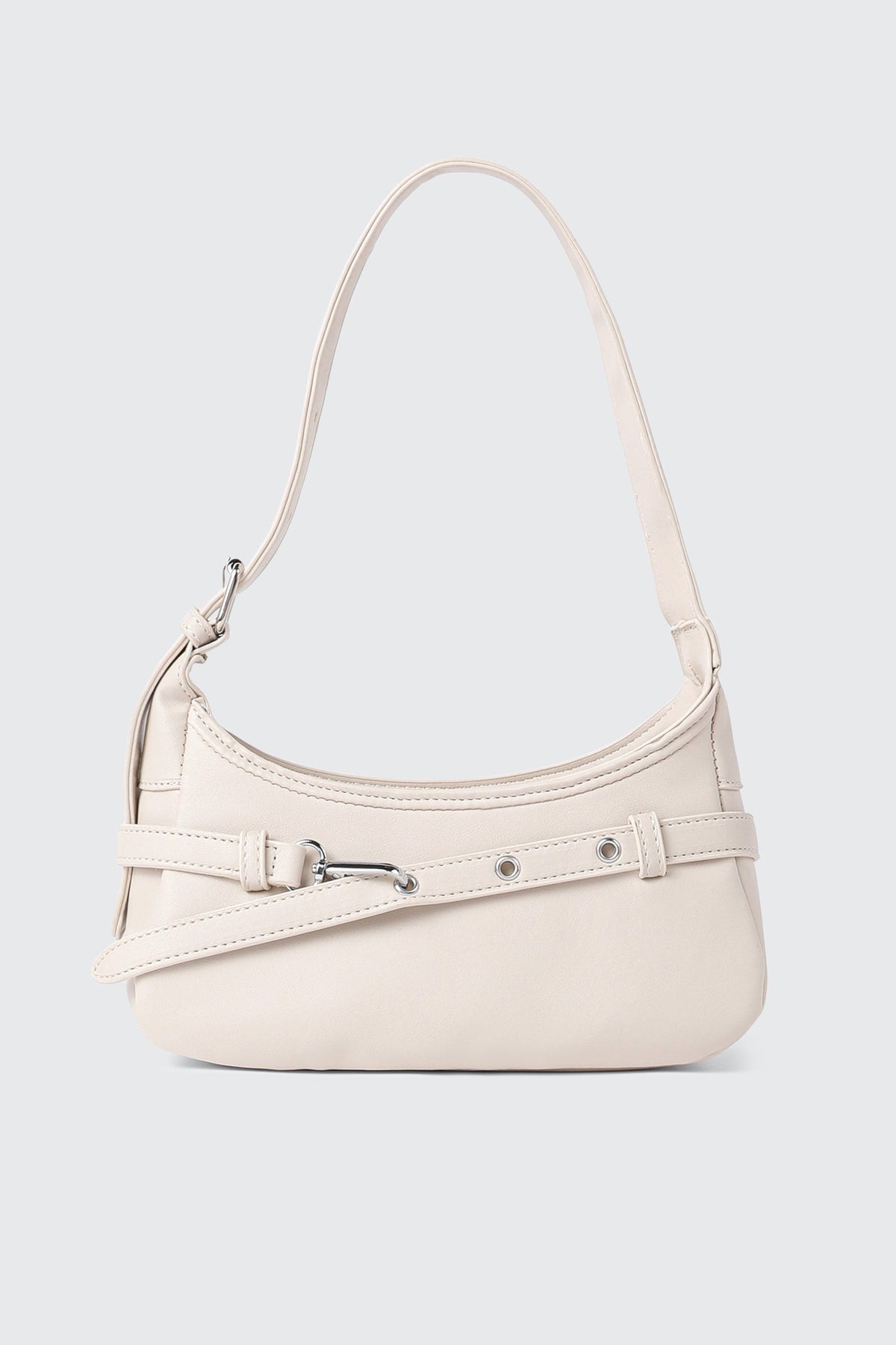 Faux Leather Shoulder Bag with Buckle Strap